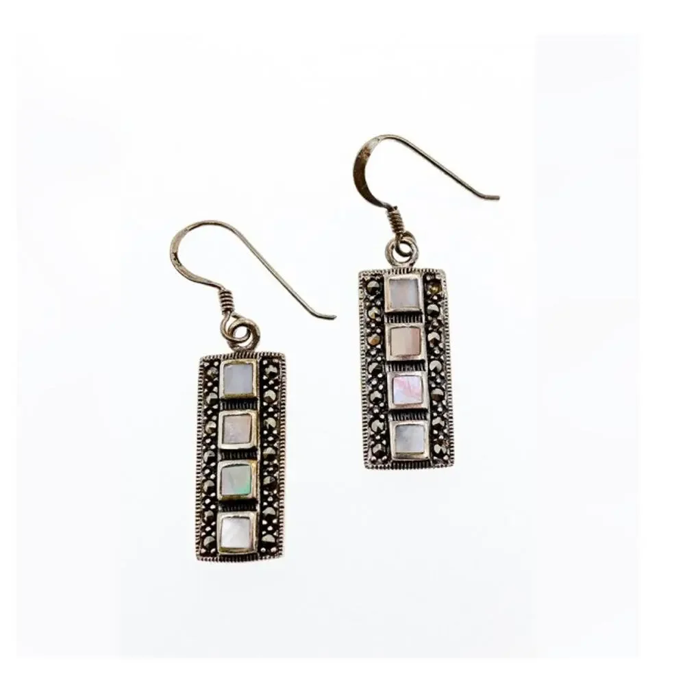 925 Sterling Silver Mother OF Pearl & Marcasites Earrings